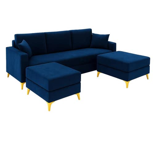Family Sofa Set with 2 Ottomans