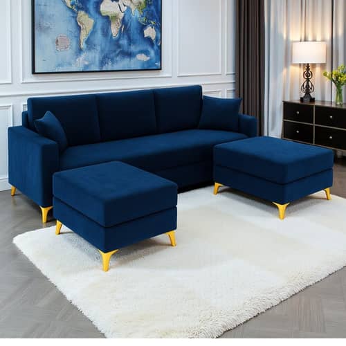 Family Sofa Set with 2 Ottomans