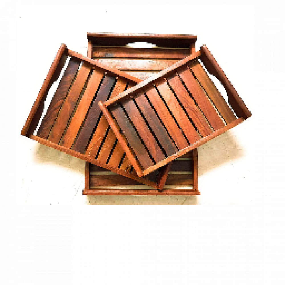 N&C Nice Collection Wooden Serving Tray (Brown) - Set of 3 - photo