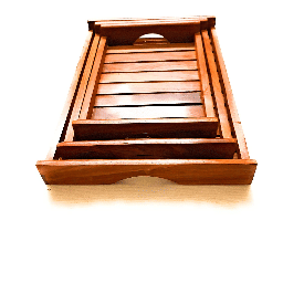 N&C Nice Collection Wooden Serving Tray (Brown) - Set of 3 - front_view