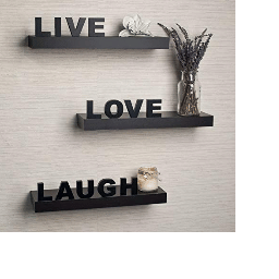N&C Nice Collection Live Love Laugh Wall Shelf (No of Shelves-3, Black) - front_view