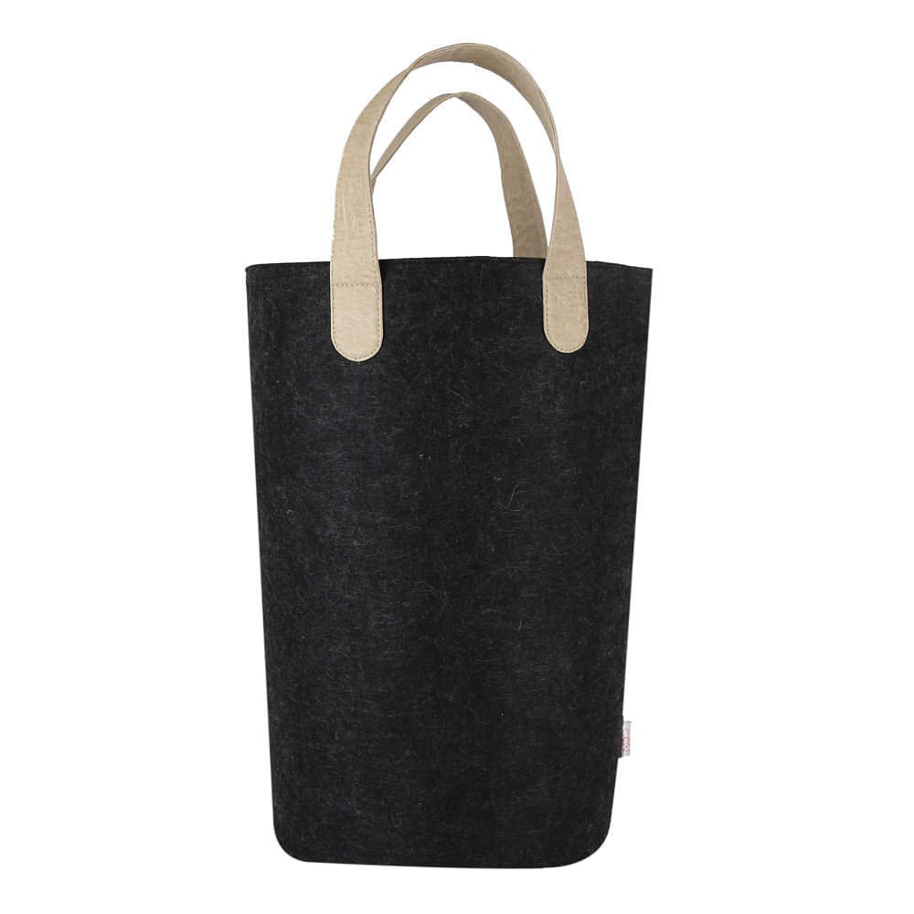 OON Storage Basket/Bin/Box/Organiser Multipurpose Cylindrical with Handle Black Felt - photo