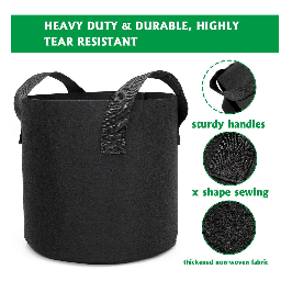 Grow Bags with Strap Handles  8" x 8" Heavy Duty Thickened Nonwoven Fabric Pots Set of 2 - rear_view
