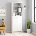 Aplent Engineered Wood Bookshelf with Doors (White) - photo