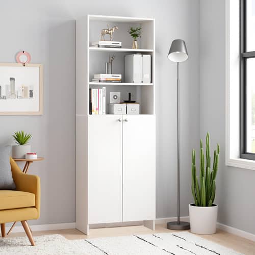 Aplent Engineered Wood Bookshelf with Doors (White)