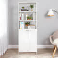 Aplent Engineered Wood Bookshelf with Doors (White) - front_view