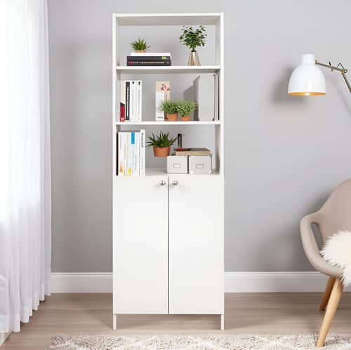 Aplent Engineered Wood Bookshelf with Doors (White)