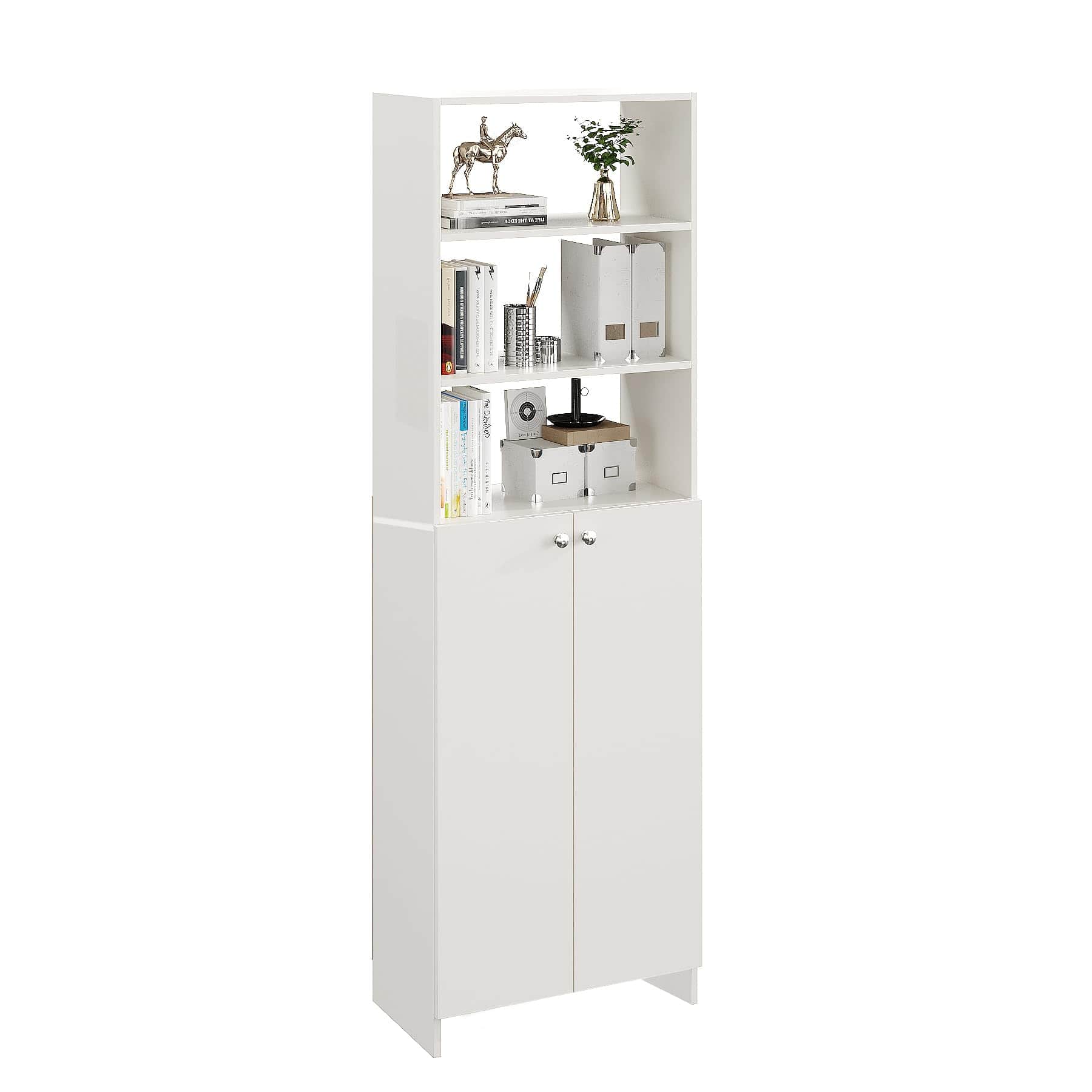 Aplent Engineered Wood Bookshelf with Doors (White) - top_view