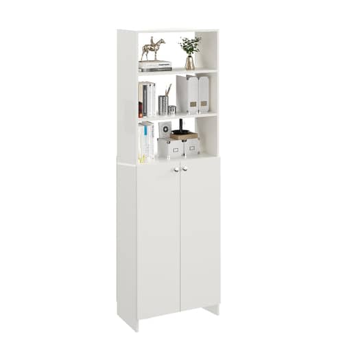 Aplent Engineered Wood Bookshelf with Doors (White)