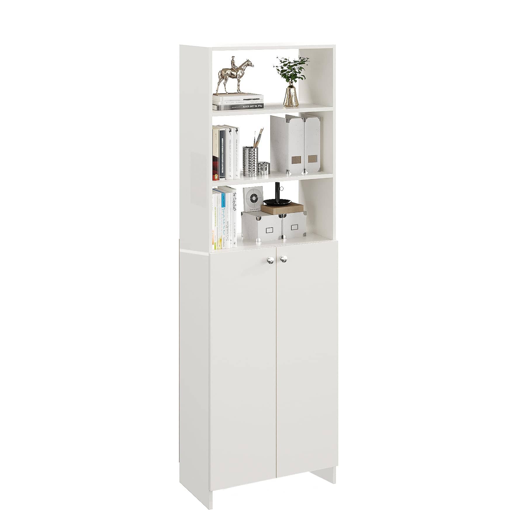 Aplent Engineered Wood Bookshelf with Doors (White)