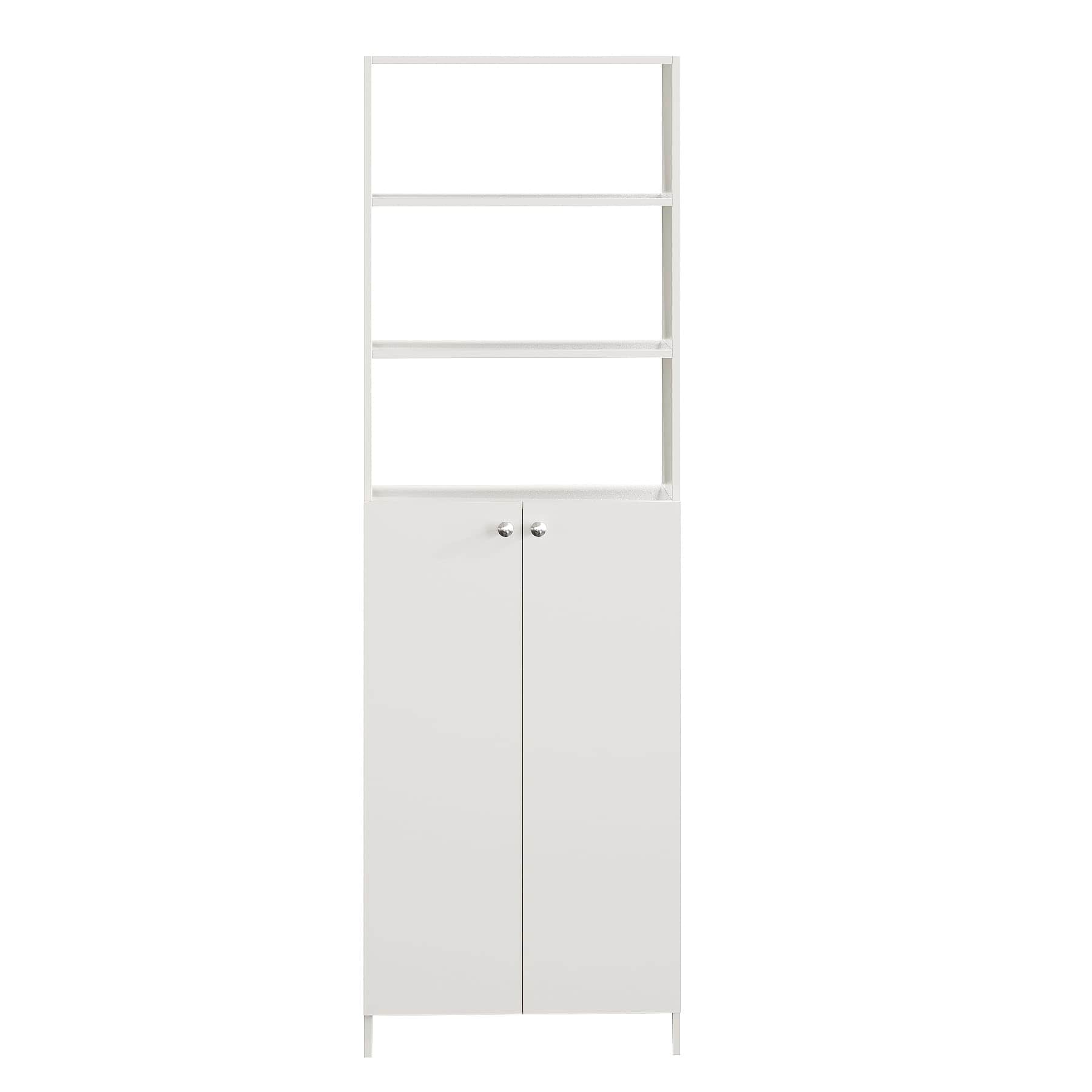 Aplent Engineered Wood Bookshelf with Doors (White) - right_view