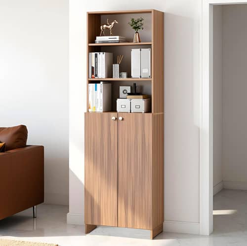 Aplent Engineered Wood Bookshelf with Doors (Exotic Teak)