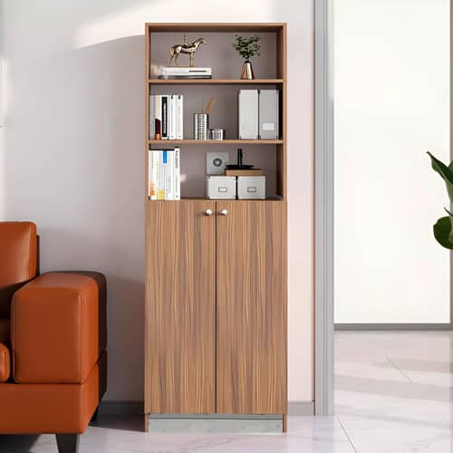 Aplent Engineered Wood Bookshelf with Doors (Exotic Teak)