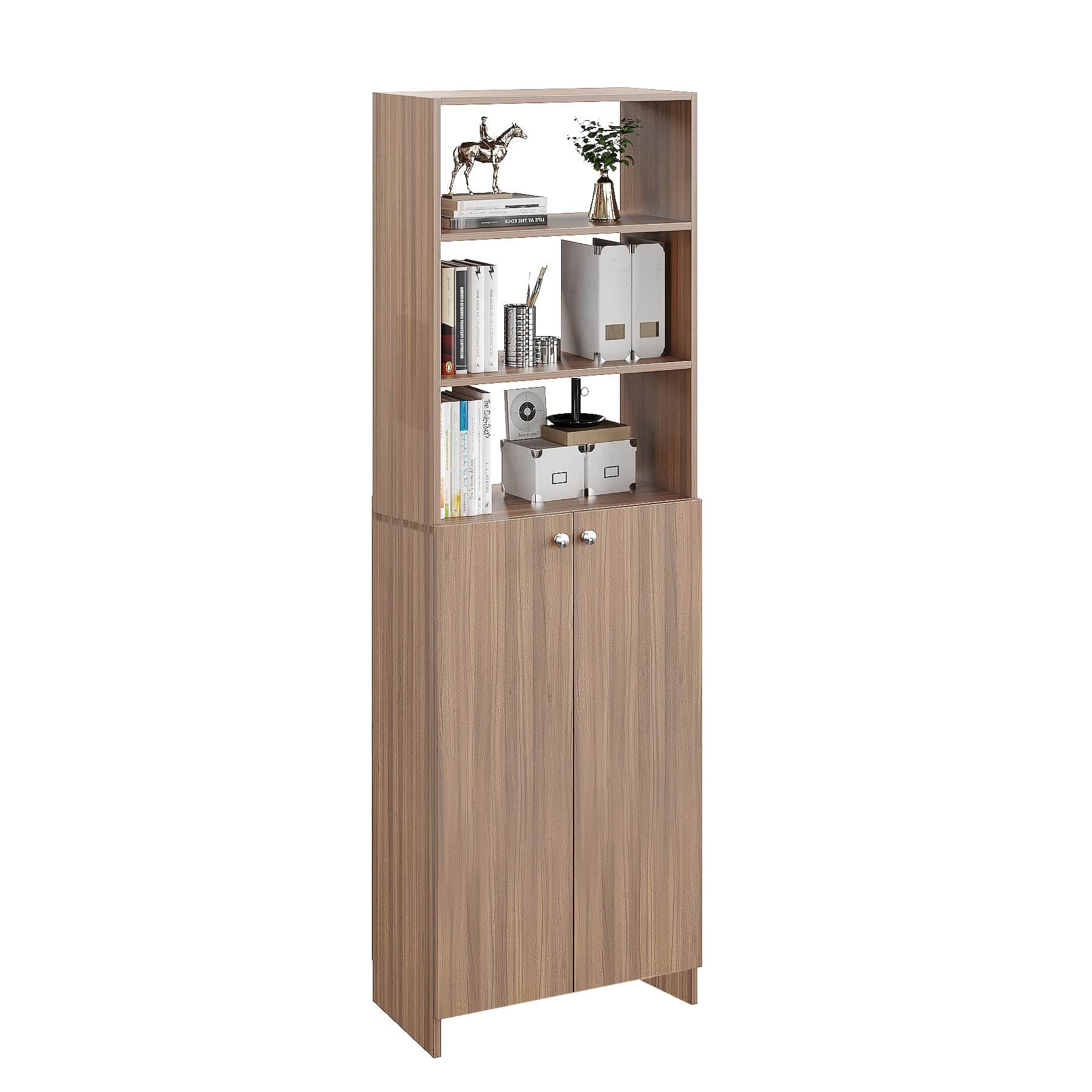 Aplent Engineered Wood Bookshelf with Doors (Exotic Teak) - left_view