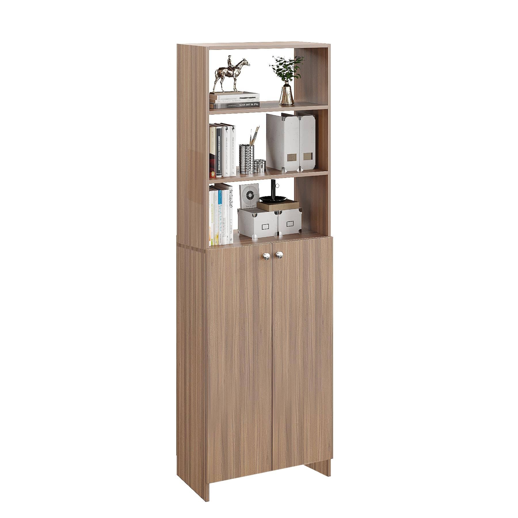 Aplent Engineered Wood Bookshelf with Doors (Exotic Teak)