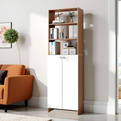 Aplent Engineered Wood Bookshelf with Doors (Exotic Teak & White)
