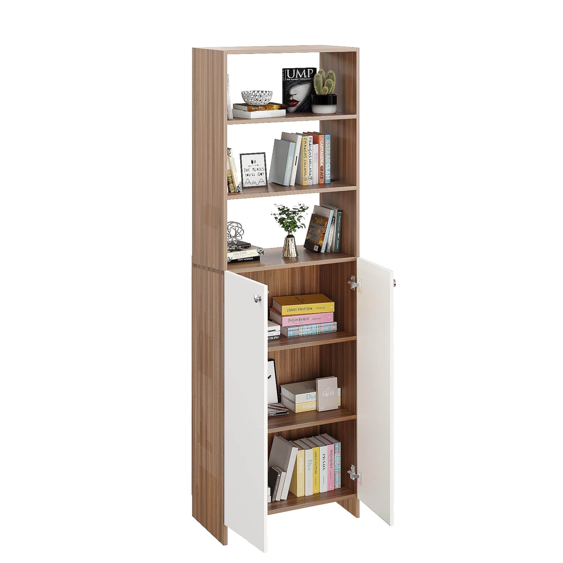 Aplent Engineered Wood Bookshelf with Doors (Exotic Teak & White) - top_view