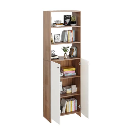 Aplent Engineered Wood Bookshelf with Doors (Exotic Teak & White)