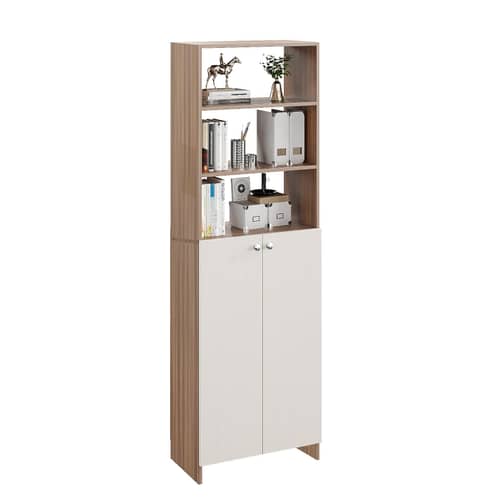 Aplent Engineered Wood Bookshelf with Doors (Exotic Teak & White)