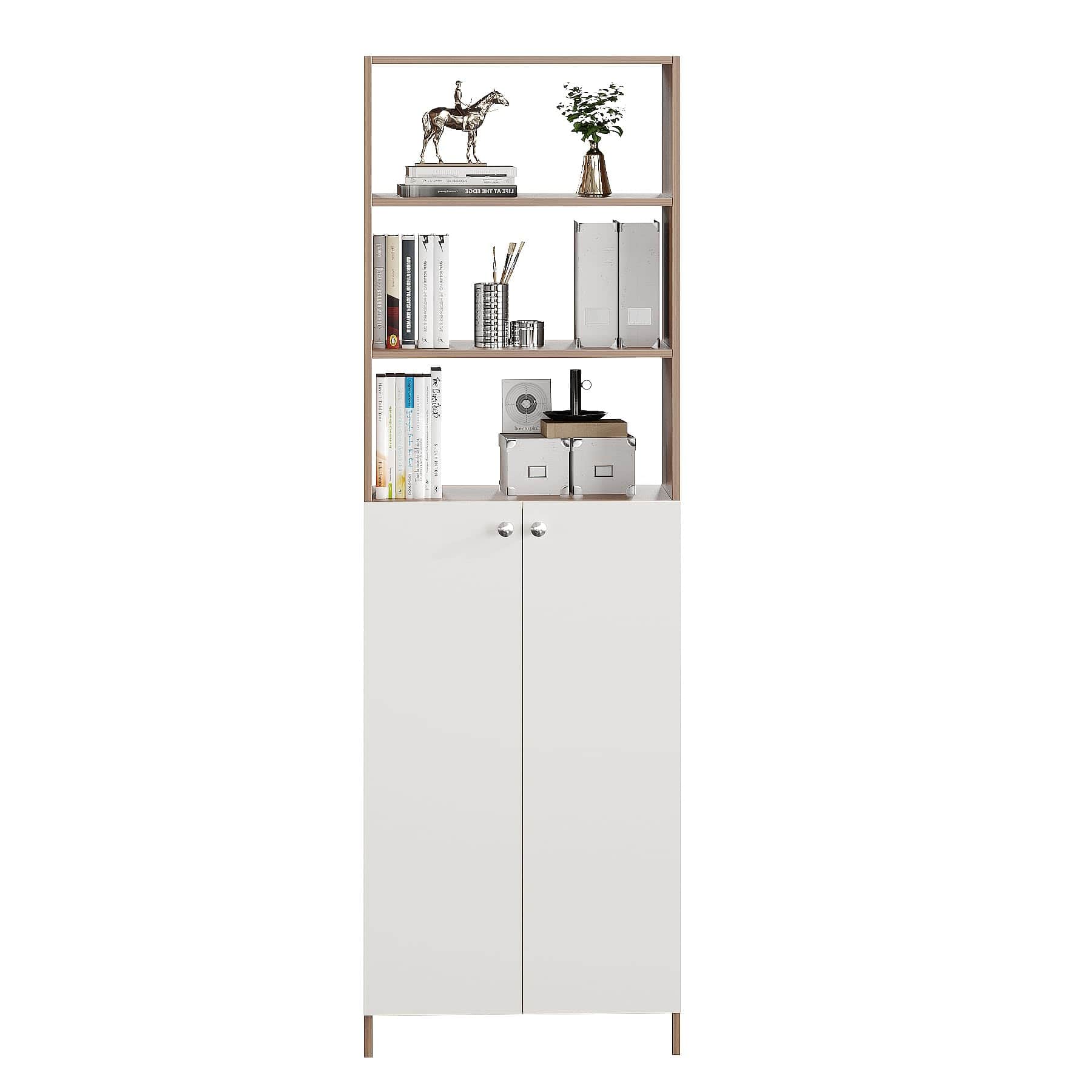 Aplent Engineered Wood Bookshelf with Doors (Exotic Teak & White) - right_view