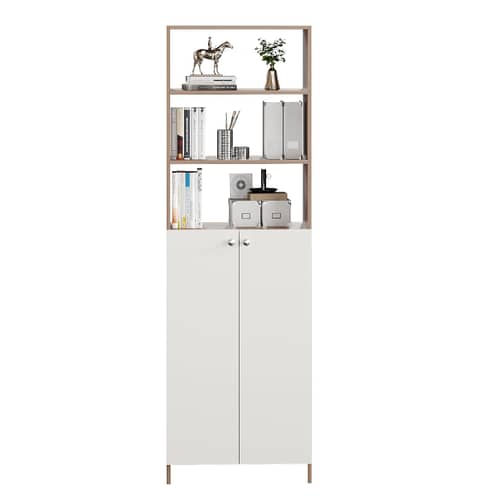 Aplent Engineered Wood Bookshelf with Doors (Exotic Teak & White)