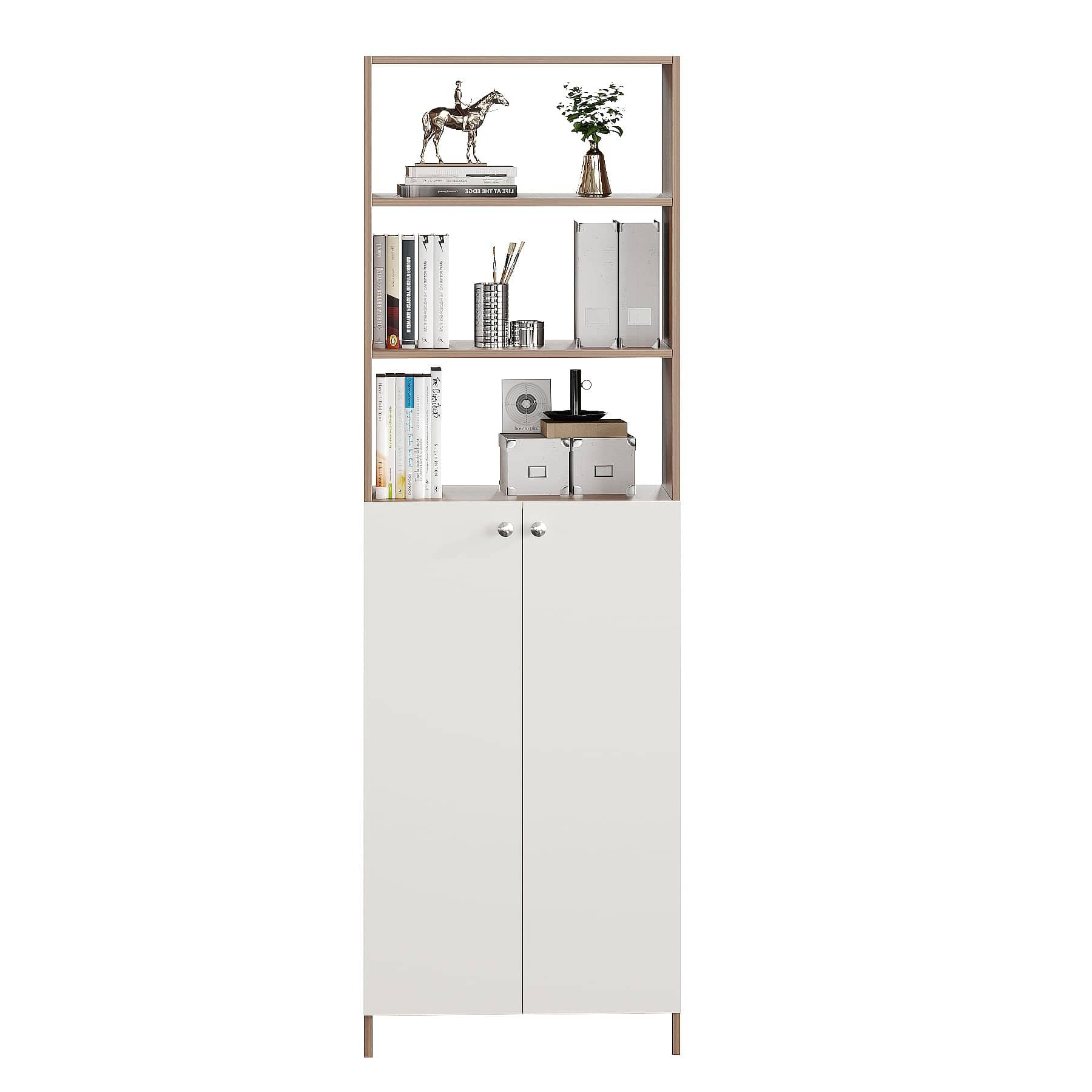 Aplent Engineered Wood Bookshelf with Doors (Exotic Teak & White)