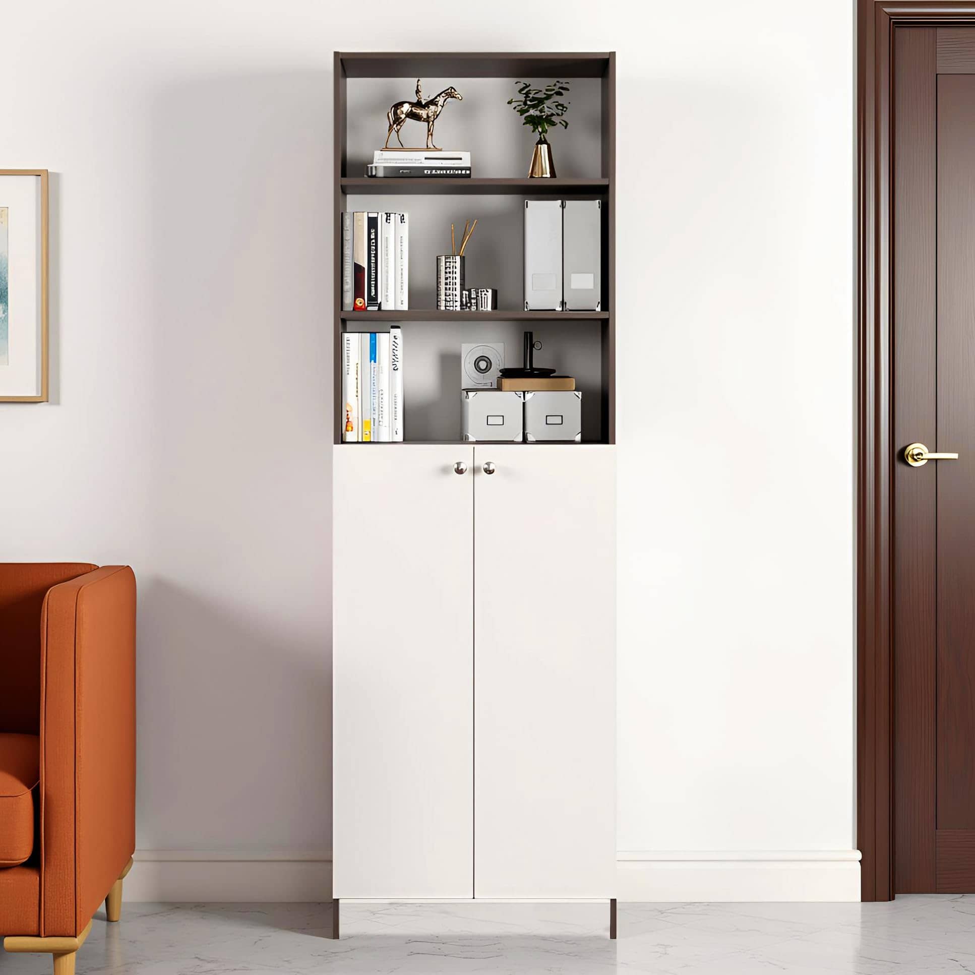 Aplent Engineered Wood Bookshelf with Doors (Wenge & White)