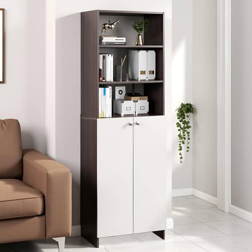 Aplent Engineered Wood Bookshelf with Doors (Wenge & White)