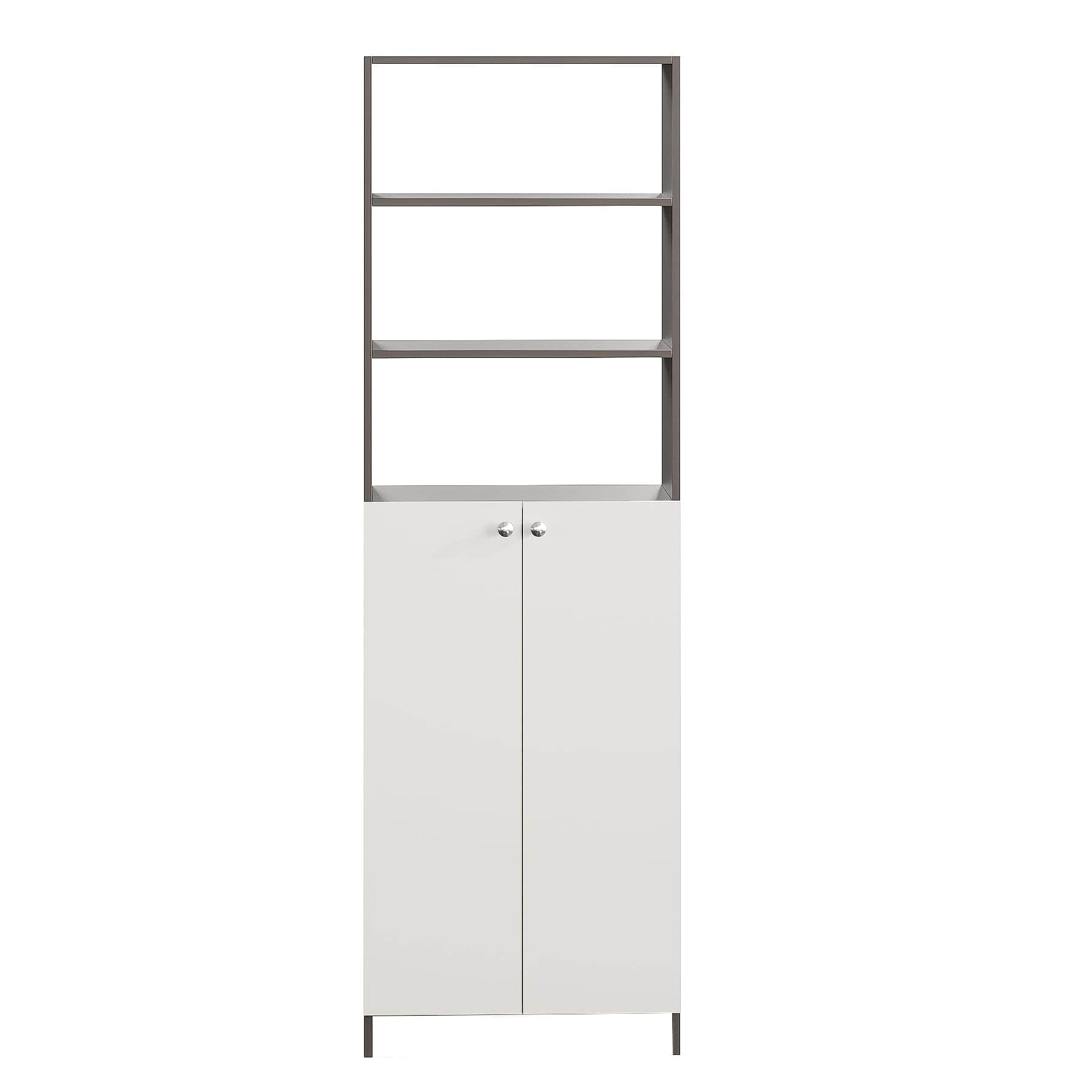Aplent Engineered Wood Bookshelf with Doors (Wenge & White) - top_view