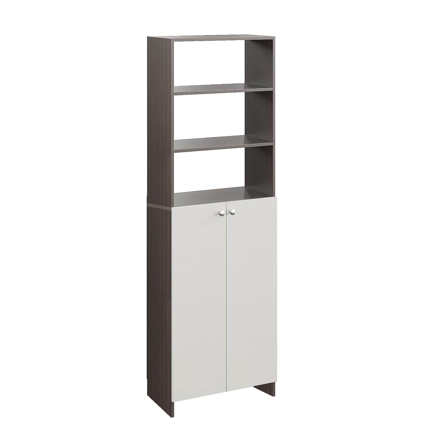 Aplent Engineered Wood Bookshelf with Doors (Wenge & White) - left_view