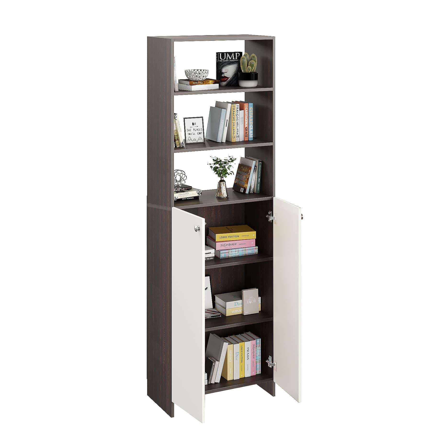 Aplent Engineered Wood Bookshelf with Doors (Wenge & White) - right_view
