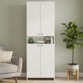Vault Tall Wooden Bookshelf with 2-Door Cabinet & 3 Open Shelves (White) - photo