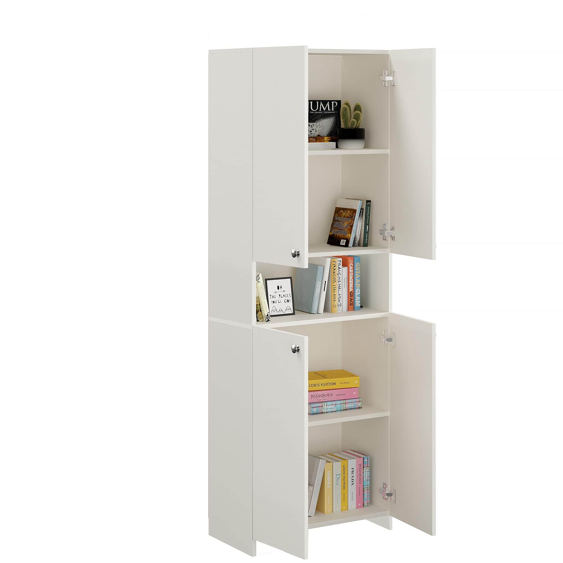 Vault Tall Wooden Bookshelf with 2-Door Cabinet & 3 Open Shelves (White) - top_view