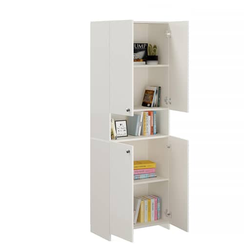 Vault Tall Wooden Bookshelf with 2-Door Cabinet & 3 Open Shelves (White)