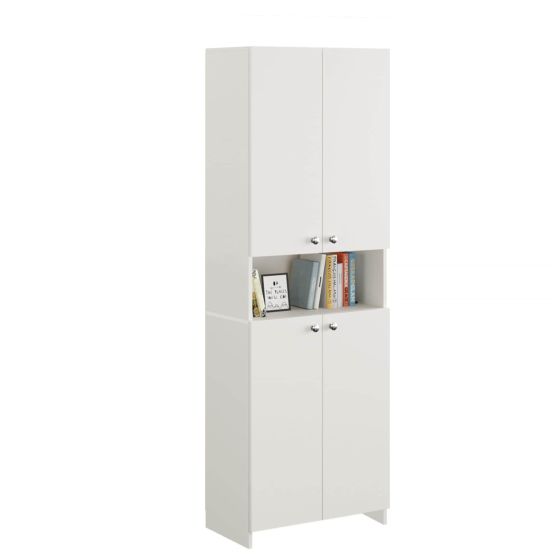 Vault Tall Wooden Bookshelf with 2-Door Cabinet & 3 Open Shelves (White) - left_view