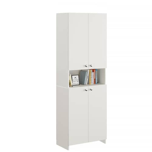 Vault Tall Wooden Bookshelf with 2-Door Cabinet & 3 Open Shelves (White)