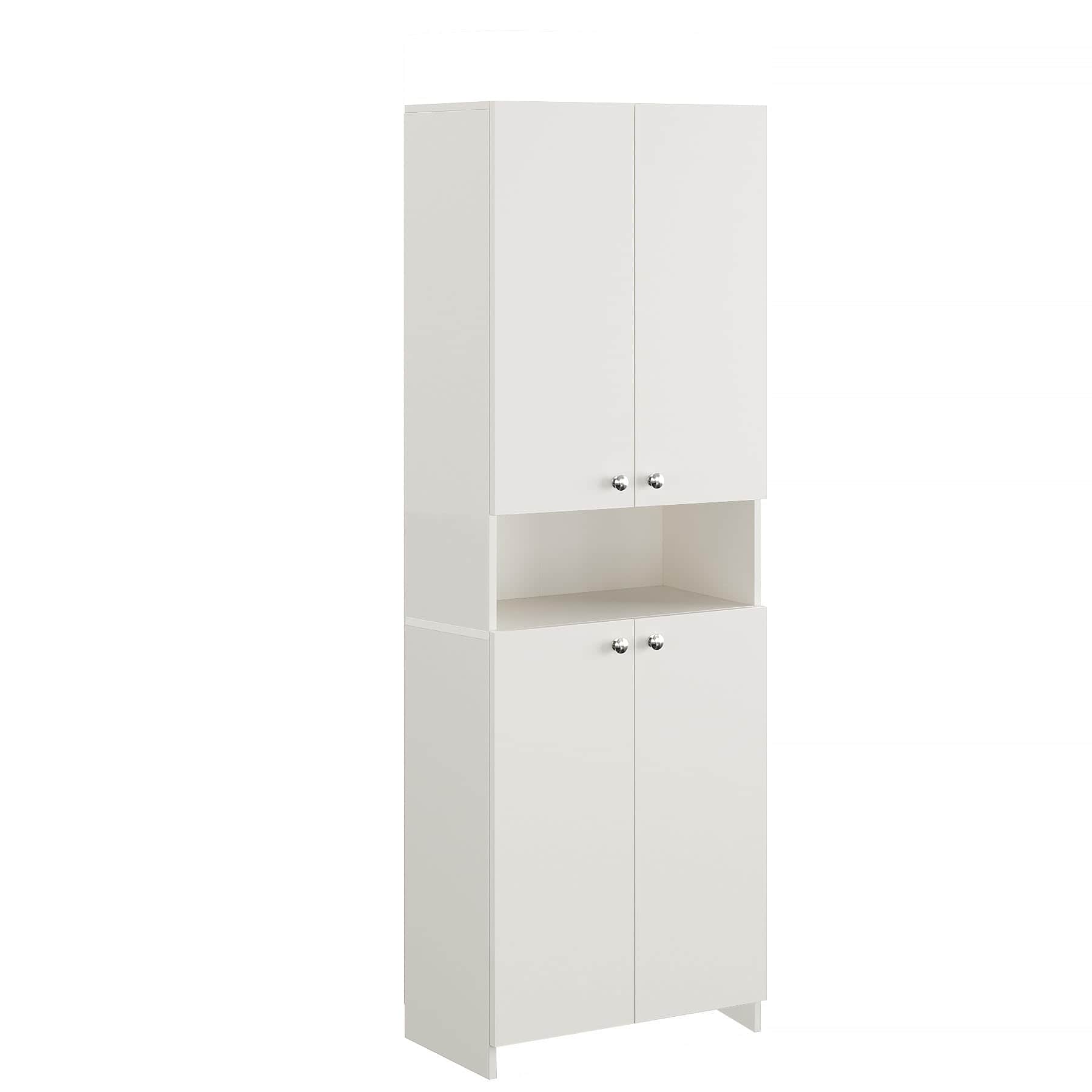 Vault Tall Wooden Bookshelf with 2-Door Cabinet & 3 Open Shelves (White) - right_view