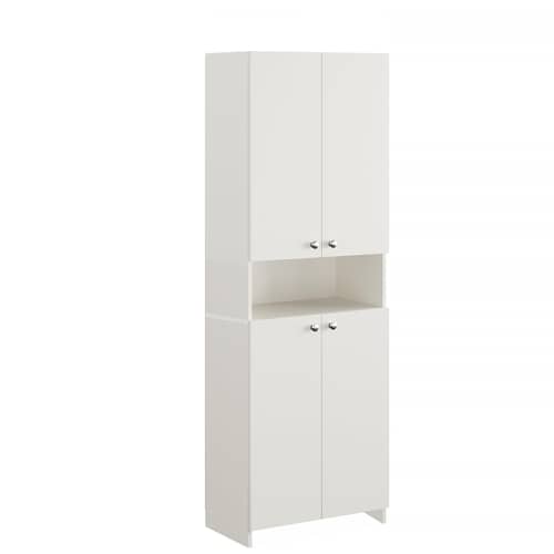 Vault Tall Wooden Bookshelf with 2-Door Cabinet & 3 Open Shelves (White)