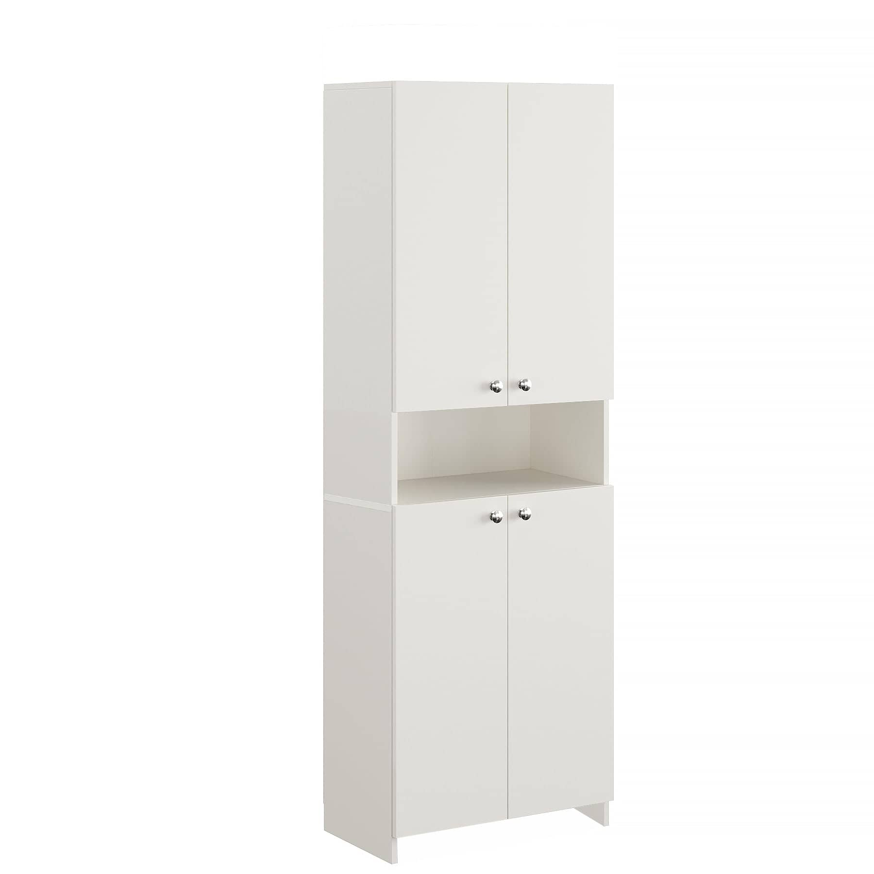 Vault Tall Wooden Bookshelf with 2-Door Cabinet & 3 Open Shelves (White)