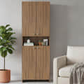 Vault Tall Wooden Bookshelf with 2-Door Cabinet & 3 Open Shelves (Exotic Teak) - photo