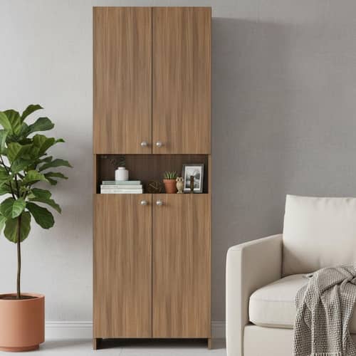 Vault Tall Wooden Bookshelf with 2-Door Cabinet & 3 Open Shelves (Exotic Teak)