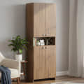 Vault Tall Wooden Bookshelf with 2-Door Cabinet & 3 Open Shelves (Exotic Teak) - front_view