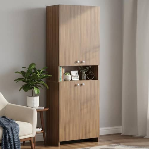 Vault Tall Wooden Bookshelf with 2-Door Cabinet & 3 Open Shelves (Exotic Teak)