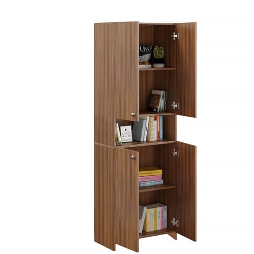 Vault Tall Wooden Bookshelf with 2-Door Cabinet & 3 Open Shelves (Exotic Teak)