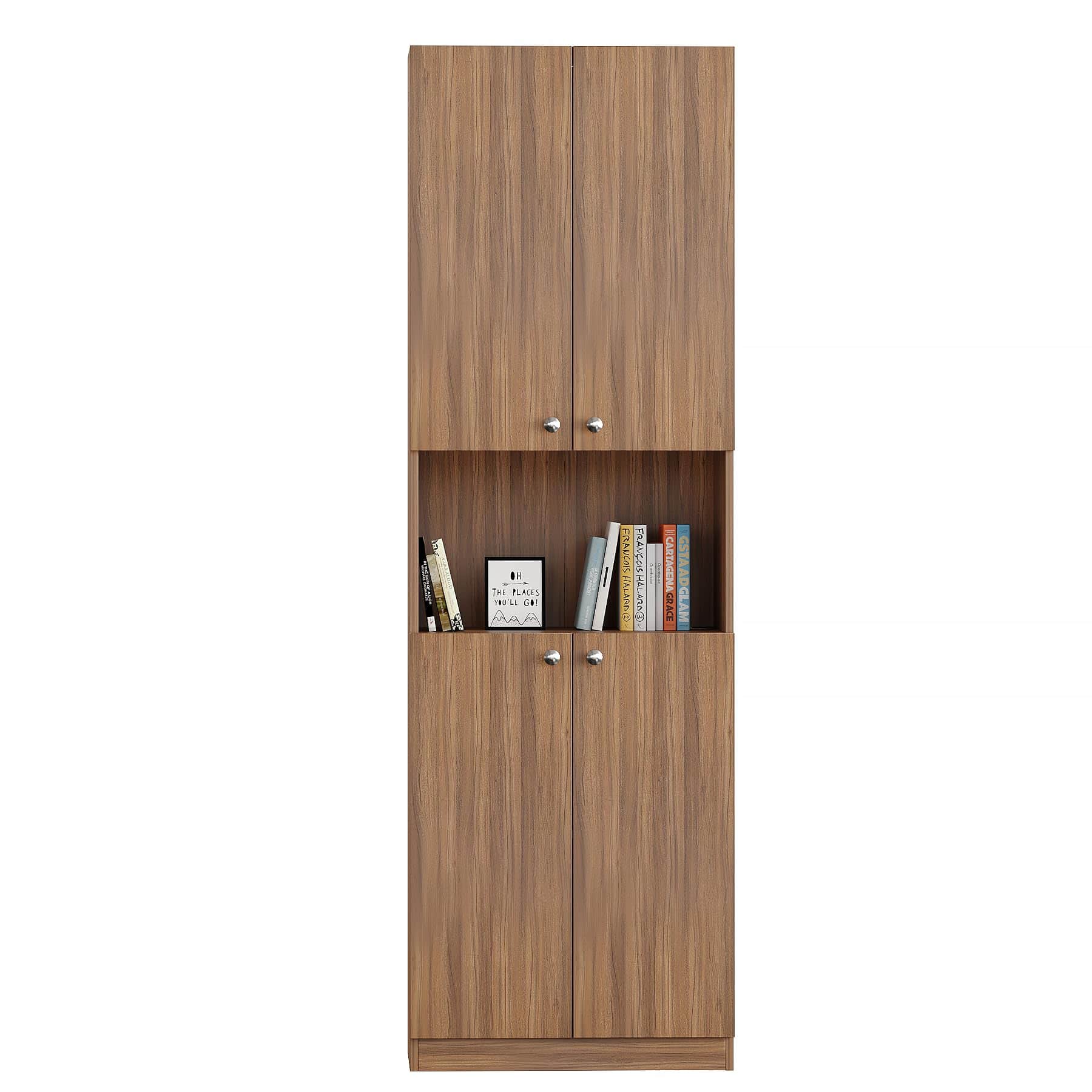 Vault Tall Wooden Bookshelf with 2-Door Cabinet & 3 Open Shelves (Exotic Teak) - left_view