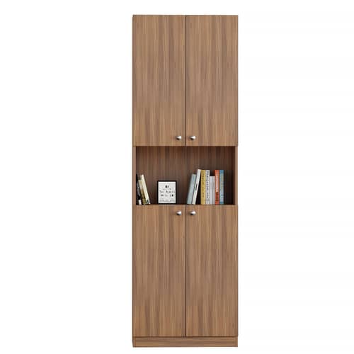Vault Tall Wooden Bookshelf with 2-Door Cabinet & 3 Open Shelves (Exotic Teak)