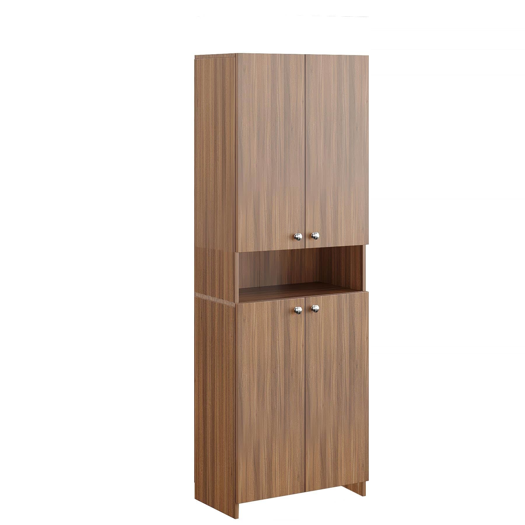 Vault Tall Wooden Bookshelf with 2-Door Cabinet & 3 Open Shelves (Exotic Teak) - right_view