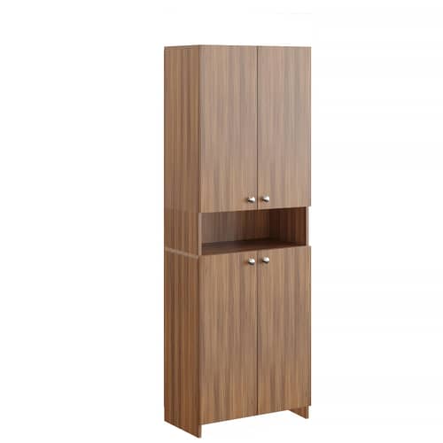Vault Tall Wooden Bookshelf with 2-Door Cabinet & 3 Open Shelves (Exotic Teak)