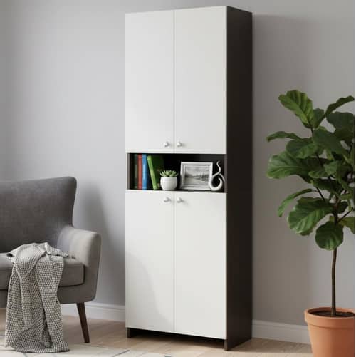Vault Tall Wooden Bookshelf with 2-Door Cabinet & 3 Open Shelves (Wenge & White)
