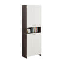 Vault Tall Wooden Bookshelf with 2-Door Cabinet & 3 Open Shelves (Wenge & White) - left_view